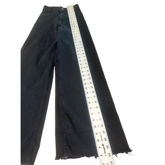 Zara Marine Jeans Womens 0 Black Wide Leg Straight High Rise Raw Hem Bohemian - Picture 8 of 16